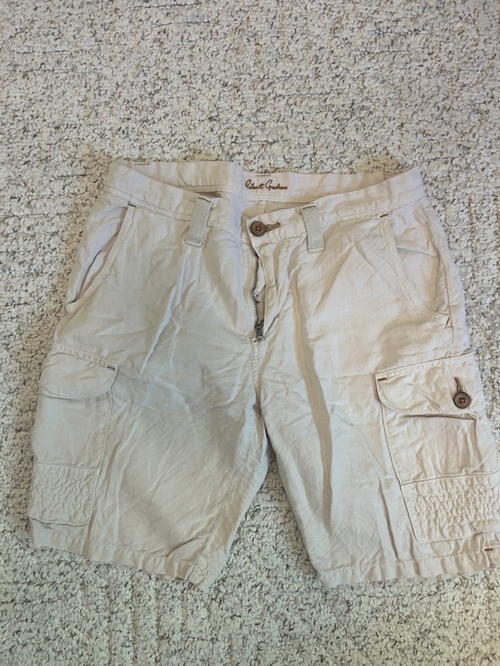 Robert Graham Classic Yates Tan Khaki Cotton Cargo Shorts Textured Pockets Sz 32